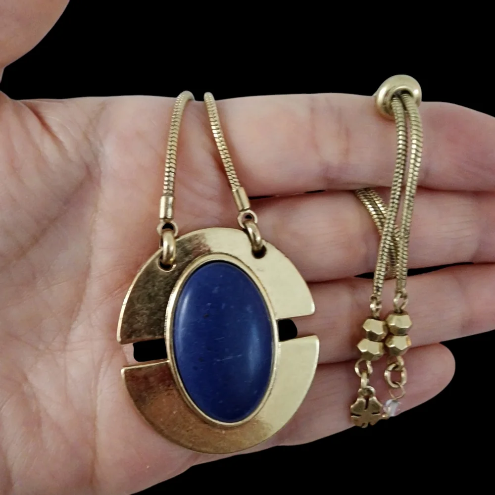 Lucky Brand art deco pendant necklace boho layer necklace blue stone